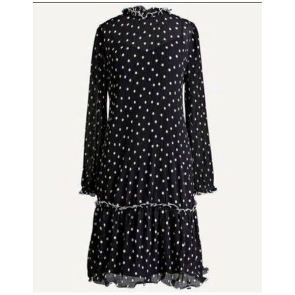 J Crew Ruffled Pleated Polka Dot Dress 10 Oversized Midi Retro Holiday Party Mod - Picture 1 of 9